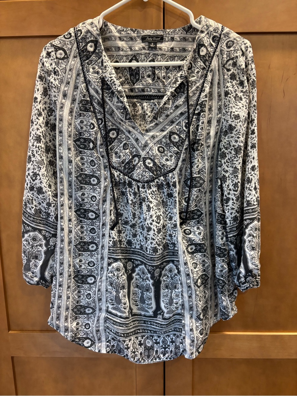 Lucky Brand Black and White Printed Peasant Tunic